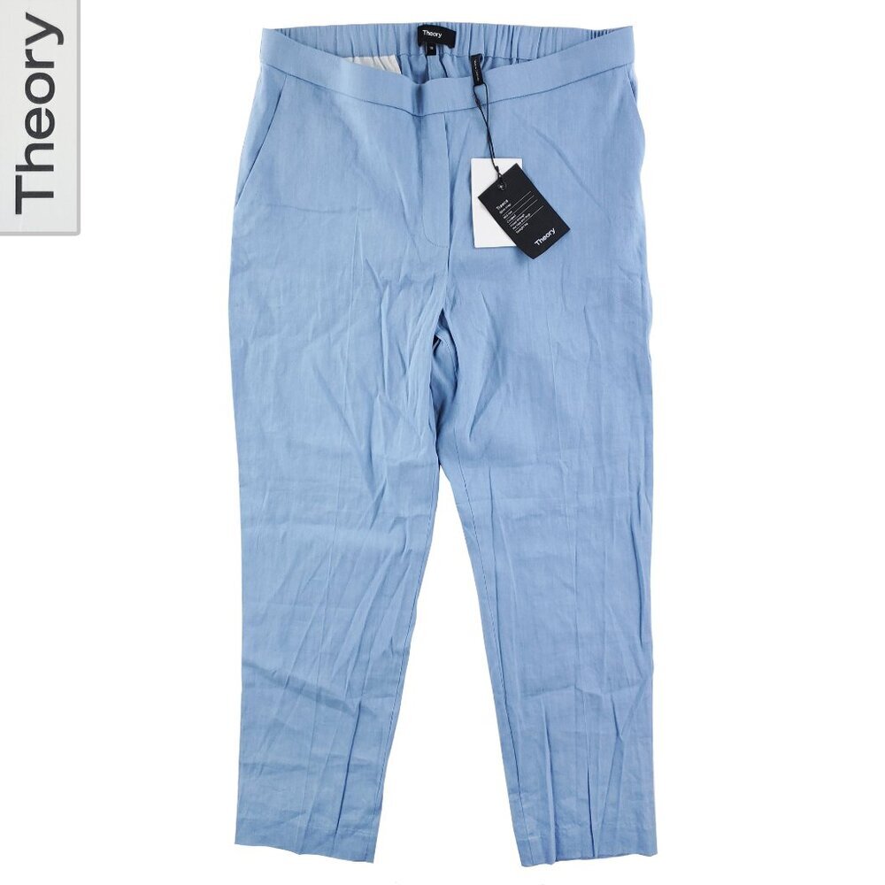Theory Linen Pants Slim Crop Treeca Pull On Sleek Crunch Women "10" 32 Waist NWT